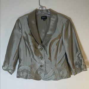 NWOT. Adrianna Papell Silk Satin Blazer with Swirl Embellishment Design. 14P.